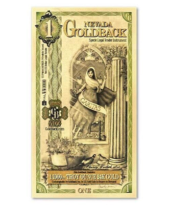 1 NEVADA GOLDBACK AURUM 24KT GOLD FOIL NOTE BU 1/1000TH OZ .999 FINE GOLD
