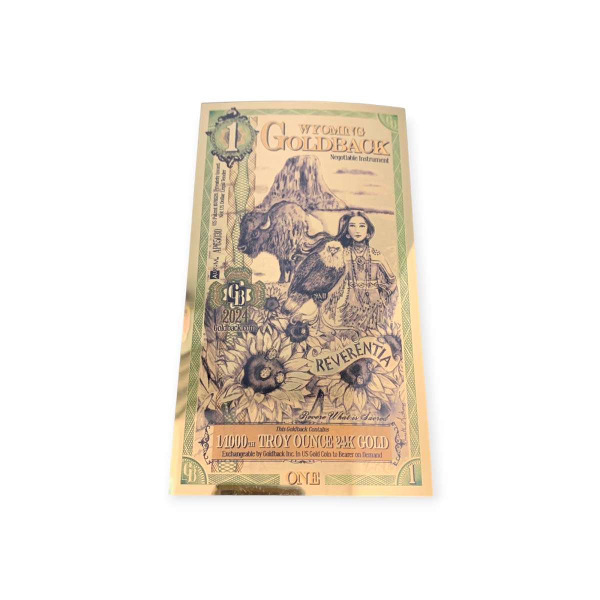 1 WYOMING GOLDBACK AURUM 24KT GOLD FOIL NOTE BU 1/1000TH OZ .999 FINE GOLD