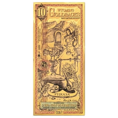 10 WYOMING GOLDBACK AURUM 24KT GOLD FOIL NOTE BU 1/100 OZ .999 FINE GOLD