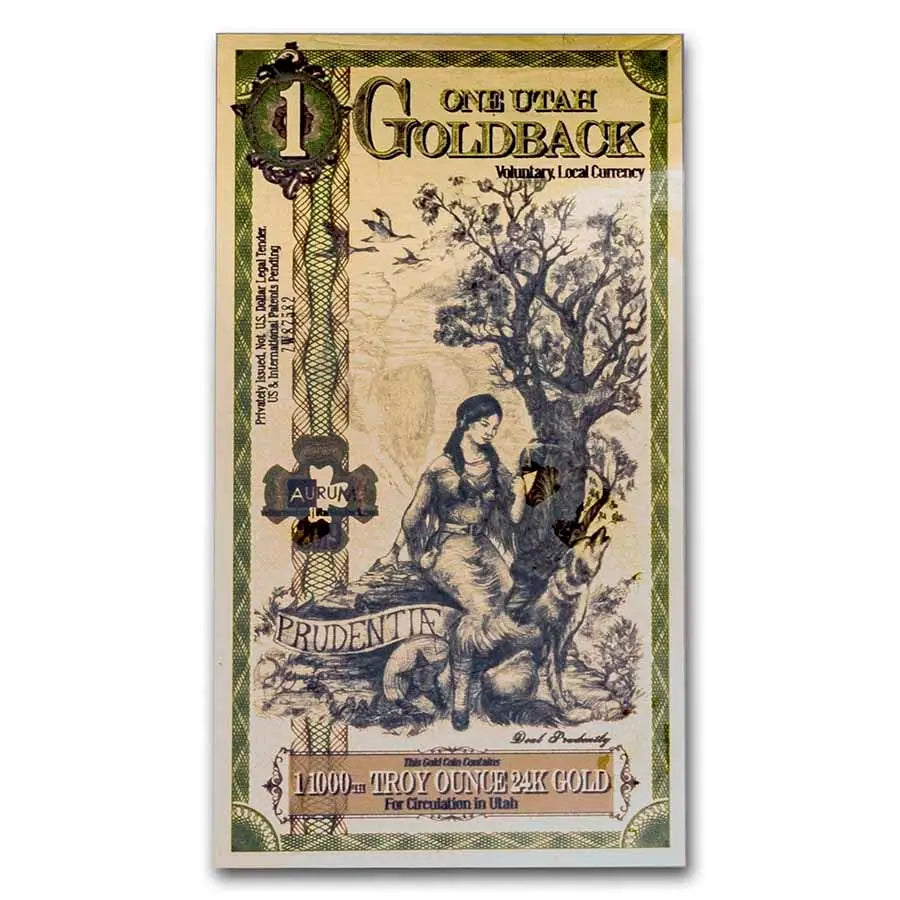 1 UTAH GOLDBACK AURUM 24KT GOLD FOIL NOTE BU 1/1000TH OZ .999 FINE GOLD