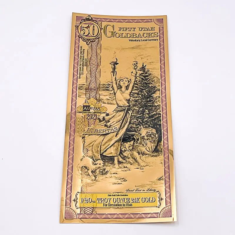 50 UTAH GOLDBACK AURUM 24KT GOLD FOIL NOTE BU 1/20 OZ .999 FINE GOLD